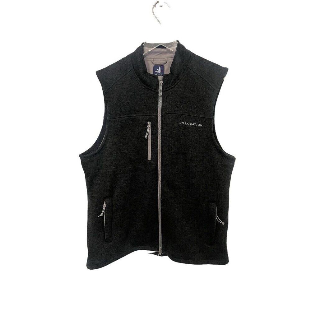Johnnie-O Wes Vest Men Large Marled Gray Full Zip Fleece Preppy Surf On Location
